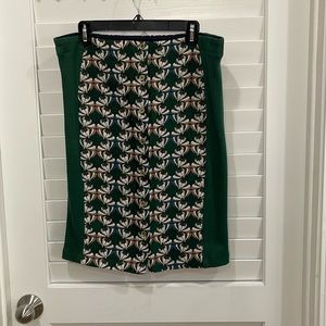 Anthropology green knit print pencil skirt with facade hold button front